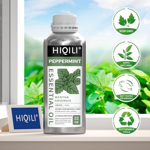 HIQILI Peppermint Essential Oil 32oz 100% Pure Natural Aromatic Oil for Freshening Air, Hair Care, DIY Soap, SPA & Home Use