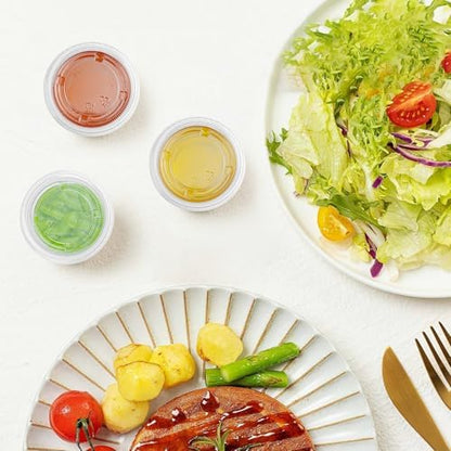 360 Set 2 oz Jello Shot Cups with Lids, Sturdy & Food Safe Disposable Plastic Portion Condiment Dipping Sauce Cups, Small Containers for Salad Dressing