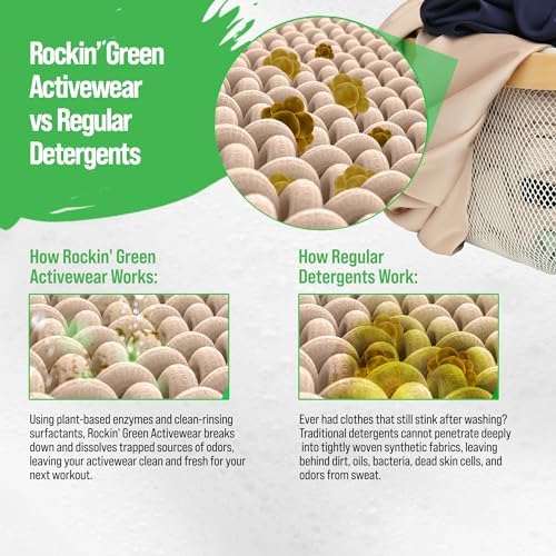 Rockin' Green Laundry Detergent, Plant based, All Natural Laundry Detergent Powder, Vegan and Biodegradable Odor Fighter, Safe for Sensitive Skin (Active Wear 90 Loads - Freshwood Mac)