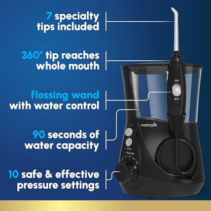 Waterpik Aquarius Water Flosser For Teeth Cleaning, Gums, Braces, Dental Care, Electric Power With 10 Settings, 7 Tips For Multiple Users And Needs, ADA Accepted, Black WP-662, Packaging May Vary