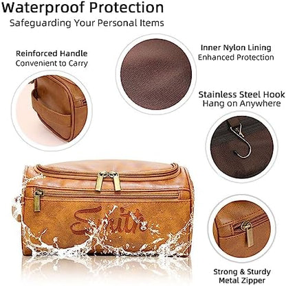 Personalized Toiletry Bag for Men, Engraved Name Initials Toiletry Bag, Customized Monogram Travel Shaving Dopp Kit for Groomsmen, Gift for Christmas, Birthday, Dad, Husband, Grandpa, Lover