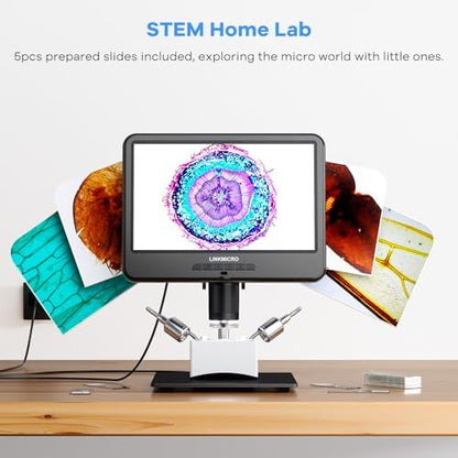 LM210 10.1'' LCD Coin Digital Microscope Full View for Error Coins, Soldering Microscope Camera for Electronics Repair, 260X Adults Coin Magnifier with Lights, [12.6'' Microscope Stand] 32G