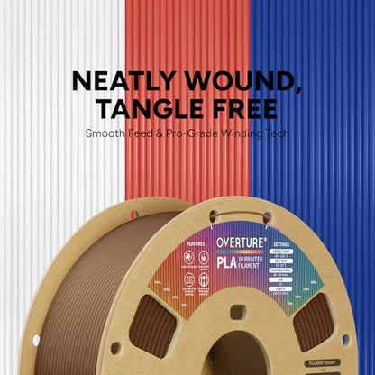 OVERTURE PLA Filament 1.75mm, Neatly Wound 3D Printer Filament 1kg Spool (2.2lbs), Dimensional Accuracy +/- 0.02 mm, Fit Most FDM 3D Printers (Chocolate)