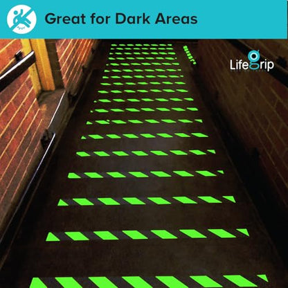 LifeGrip Anti Slip Traction Tape with Glow in Dark Green, 2 Inch x 38 Feet - Best Grip, Friction, Abrasive Adhesive for Stairs, Tread Step, Indoor and Outdoor, Green/Black (2 inch X 38 feet)