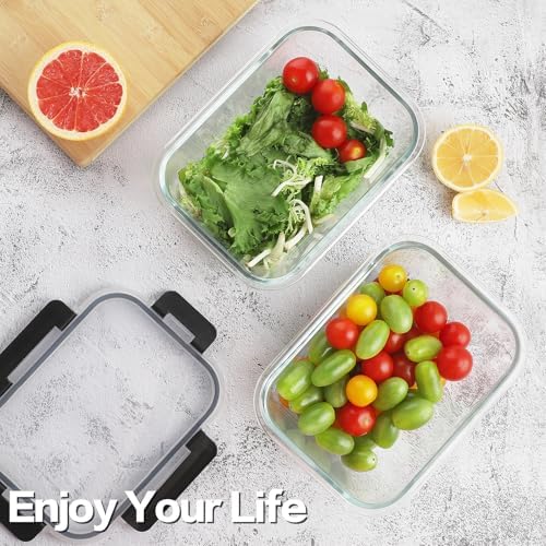 8 Pack 36oz Large Glass Meal Prep Containers with lids, Glass Food Storage Containers with Leak Proof Snap Lock Lids , Airtight Bento lunch Boxes, Kitchen Storage, Oven, Freezer and Dishwasher Safe