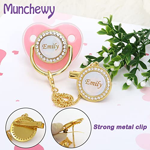 Personalized Pacifier with Name, Bling Gold Pacifier Clip Set with Gift Box Greeting Card, Glitter Crystal Luxurious Soother Dummy Ideal Gift for Boys Baby Shower Newborn Photography(Gold)