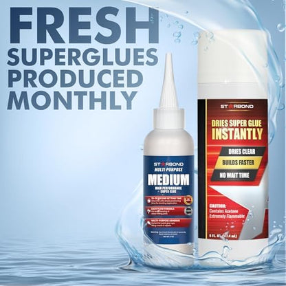 Starbond 4 oz Medium CA Glue with 6 oz Activator Bundle, Premium Cyanoacrylate Super Glue, for Quick Repair, Woodworking, Woodturning, Hobby Models