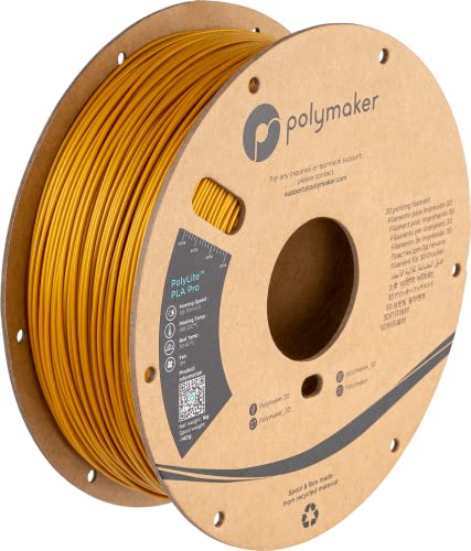 Polymaker PLA PRO Filament 1.75mm 1kg, Tough & High Rigidity Gold 3D Printing Filament, PolyLite PLA PRO 3D Printer Filament 1.75mm, Print with Most 3D Printers