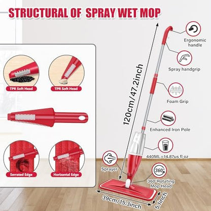 Spray Wet Mops for Hardwood Floor Cleaning: EXEGO Microfiber Dry Dust Spray Mop with 3 Washable Pads fit for Swiffer PowerMop - Wet Jet Mop Flat Floor Mops with Sprayer for Wood Laminate Ceramic Tiles