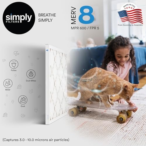 Simply 16x20x1 Air Filter, MERV 8, MPR 600, 6 Pack, For Home AC Furnace & HVAC (Actual Size: 15.75"x19.75"x0.75") DUST, Pet, & Allergy Control