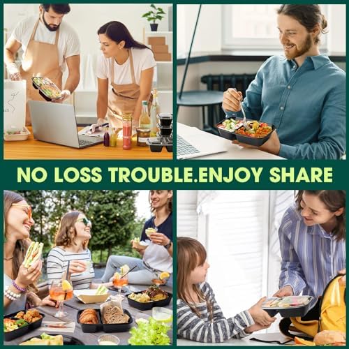 Glotoch Express 32oz Black Two-Compartment Square Meal Prep Containers, Food Storage Containers with Lids for Microwave Dishwasher Freezer Safe 300pack