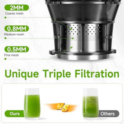 Cold Press Juicer, 5.3" Wide Feed Chute Juice Extractor Machine with 400W, High Juice Yield, Slow Masticating Juicer for Whole Vegetables & Fruits, Deep Grey