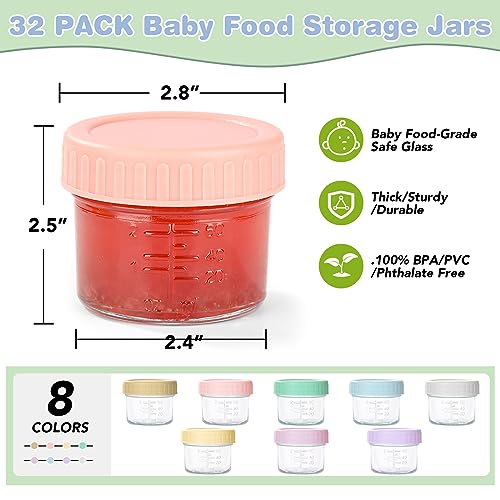 32-Pack Leakproof 4oz Glass Baby Food Jars With Lids - BPA Free, Freezer & Microwave Safe