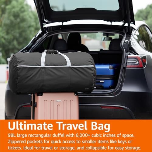 Amazon Basics 32.4" Extra Large Foldable Duffle Bag for Travel & Storage, with Exterior/Interior Zippered Pockets, Lightweight/Durable Nylon Material, 50-LBS Capacity, 9254 Cubic Inch (150L), Black