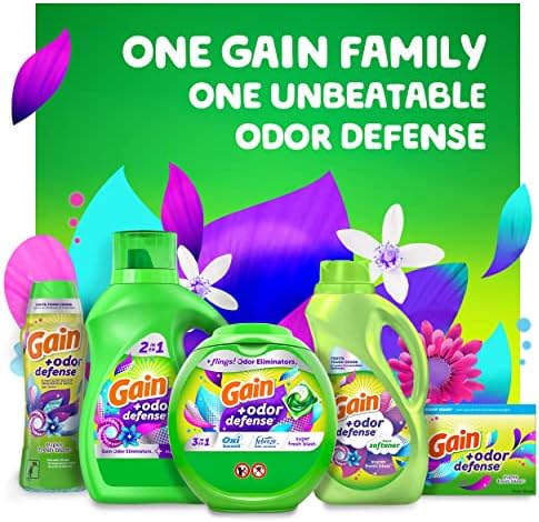 Gain + Odor Defense Liquid Laundry Detergent Super Fresh Blast Scent 154 fl oz 107 Loads HE Compatible (Pack of 2)