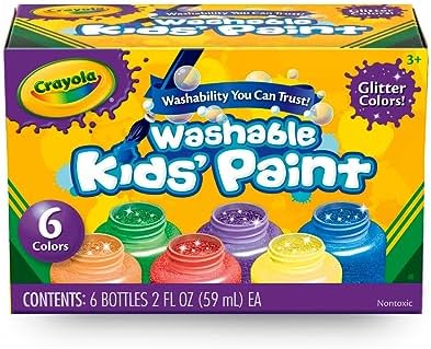Crayola Washable Kids Paint Set (12ct), Classic and Glitter Paint for Kids, Essential Arts & Crafts Supplies, Toddler Painting Kit, Teacher Classroom Must Have [Amazon Exclusive]