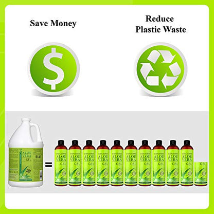 Seven Minerals Organic Aloe Vera Gel from freshly cut 100% Pure Aloe - 1 Gallon - HighestQuality, Texas grown, Vegan, Unscented - For Face, Skin, Hair, Sunburn Relief - Bulk DIY (128 Fl Oz)