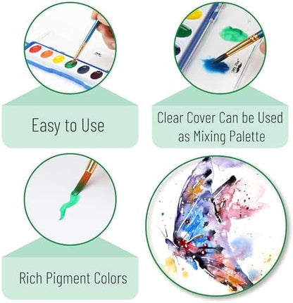 Mr. Pen- Washable Watercolors, 60 Pack, 8 Colors with Paint Brush, Watercolor Paint Set, Water Color Painting Kids, Watercolors for Kids and Adults
