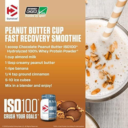 Dymatize ISO100 Whey Protein Powder Isolate, Chocolate Peanut Butter, 25g of Protein, 5 Pound, 5.5g BCAAs, Less Than 120 Cal., Gluten Free, 1g Fat, 1g Sugar, 2g Carb (71 Servings)