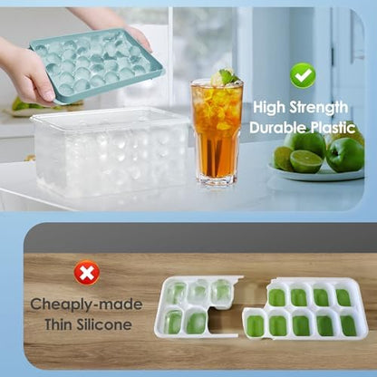 WIBIMEN Ice Cube Tray with Lid and Bin - Round Ice Trays for Freezer with Lid - Ice Cube Trays for Freezer with Ice Container (1"-2PACK Blue)
