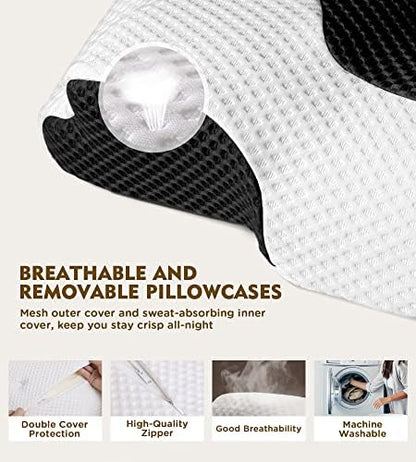Osteo Cervical Pillow for Neck Pain Relief, Hollow Design Odorless Memory Foam Pillows with Cooling Case, Adjustable Orthopedic Bed Pillow for Sleeping, Support for Side Back Sleepers