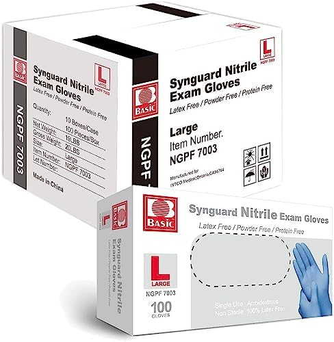 Basic Medical Blue Nitrile Exam Gloves, Latex-Free & Powder-Free Food-Safe House Cleaning Disposable Glove (1000 Pcs)