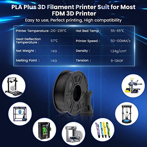 SUNLU 3D Printer Filament PLA Plus 1.75mm 2KG, SUNLU Neatly Wound PLA Filament 1.75mm PRO, PLA+ Filament for Most FDM 3D Printer, Dimensional Accuracy +/- 0.02 mm, 1 kg Spool, 2 Packs, Black+Black