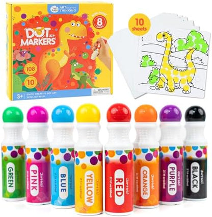 Jar Melo Washable Dot Markers for Toddlers 1-3, 8 Colors Dot Paints with 108 PDF & 10 Physical Activity Papers, Non-Toxic Bingo Daubers for Toddlers 2-4, Kids Arts and Crafts Supplies