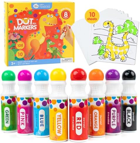 Jar Melo Washable Dot Markers for Toddlers 1-3, 8 Colors Dot Paints with 108 PDF & 10 Physical Activity Papers, Non-Toxic Bingo Daubers for Toddlers 2-4, Kids Arts and Crafts Supplies