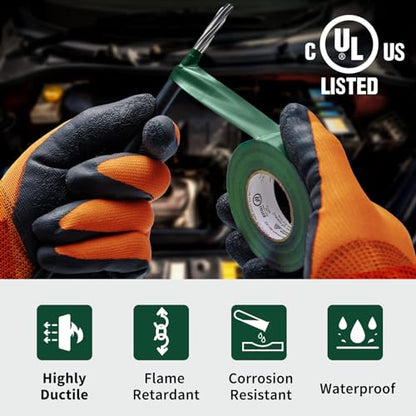 Electrical Tape, 10 Rolls General Use PVC Electric Tape, UL/CSA Listed ¾ in x 66 ft Insulating Vinyl Tape for Electrical, Repairs, Automotive and Equipment, EE-100, Green