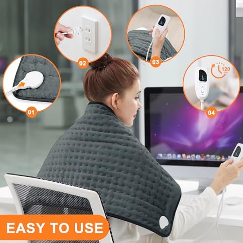 Heating Pad,Electric Heating Pads for Back,Neck,Abdomen,Moist Heated Pad for Shoulder,Knee,Hot Pad for Arms and Legs,Dry&Moist Heat & Auto Shut Off(Charcoal Gray, 33''×17')