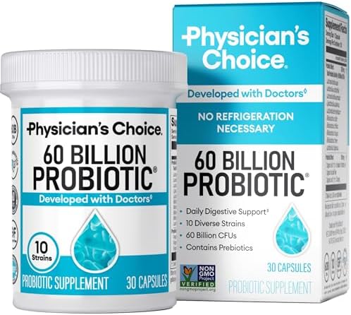 Physician's Choice Probiotics 60 Billion CFU - 10 Strains + Organic Prebiotics - Immune, Digestive & Gut Health - Supports Occasional Constipation, Diarrhea, Gas & Bloating - for Women & Men - 30ct