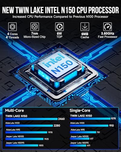 GMKtec Mini PC, Intel Twin Lake N150 (Upgraded N100), 16GB DDR4 RAM 512GB PCIe M.2 SSD, Desktop Computer 4K Dual HDMI/USB3.2/WiFi 6/BT5.2/2.5GbE RJ45 for Office, Business