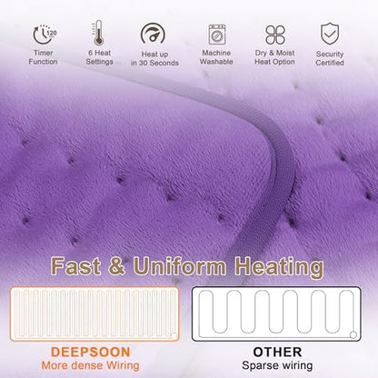 Heating Pad-Electric Heating Pads for Back,Neck,Abdomen,Moist Heated Pad for Shoulder,Knee,Hot Pad for Arms and Legs,Dry&Moist Heat & Auto Shut Off(Dark Purple, 12''×24'')