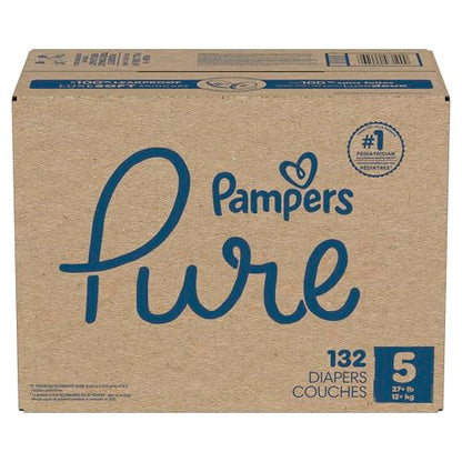 Pampers Pure Protection Baby Diapers, Size 5 (27+ lbs), 132 Count, Up to 100% Leakproof, Premium Plant-based Skin Protection, Hypoallergenic Soft Diapers