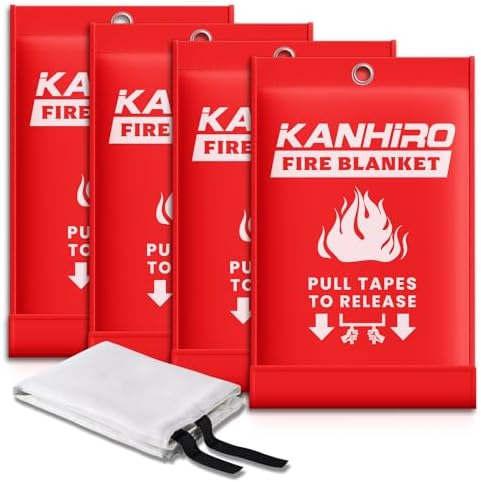 Emergency Fire Blanket for Home Kitchen - KANHIRO Fiberglass Fire Suppression Blanket Great for School, Fireplace, Grill, Car, Office, Warehouse (4 Pack, 39 in X 39 in)