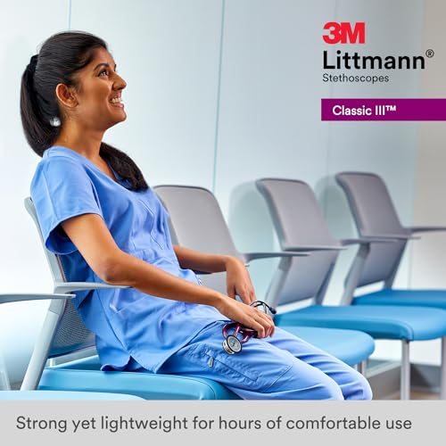 3M Littmann Classic III Monitoring Stethoscope, 5872, More Than 2X as Loud, Weighs Less, Stainless Steel Smoke-Finish Chestpiece, 27" Turquoise Tube, Pink Stem, and Smoke Headset