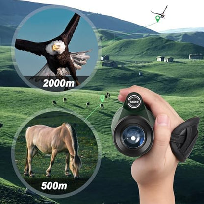 12x60 HD Monocular Telescope for Adults with Smartphone Adapter Tripod Hand Strap - High Power Monoculars Equipped with Large BAK4 Prism & FMC Lens - Suitable for Bird Watching Sports Hiking Traveling