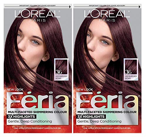 L'Oreal Paris Feria Multi-Faceted Shimmering Permanent Hair Color, Chocolate Cherry, Hair Dye Kit, Pack of 2