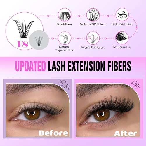 Pawotence Lash Extension Kit DIY 280pcs Individual Lash Clusters Kit 30D 40D Cluster Eyelash Extensions Kit with Lash Bond and Seal, Lash Remover, Lash Tweezers for Self Use (30D&40D, 9-16mm, All Kit)