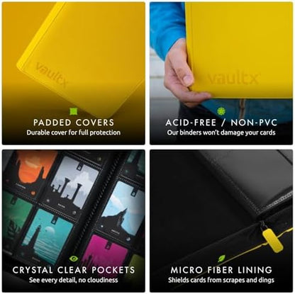 Vault X 9 Pocket Trading Card Zip Binder, 360 Cards, Premium Exo-Tec Album Material, 20 Side-Loading Pages, Folder for Collectible Games, Sports, TCG (Yellow)