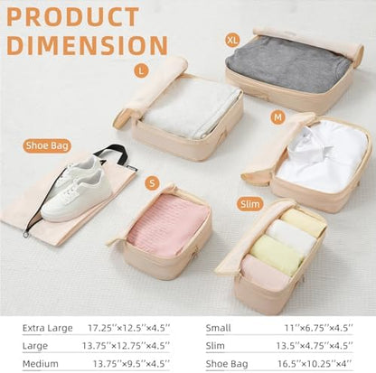 BAGAIL 4 Set/6 Set/8 Set Compression Packing Cubes Travel Accessories Expandable Packing Organizers (Square Mesh, 05-Beige)