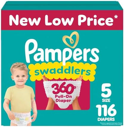 Pampers Diapers - Swaddlers 360 - Size 5, 116 Count, for up to 100% Leakproof Premium Skin Protection (Packaging May Vary)