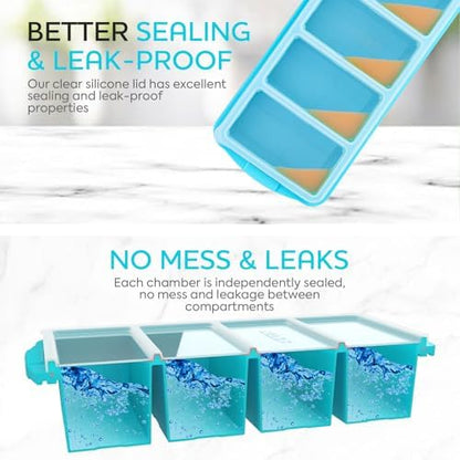 Silicone Freezer Tray With Lid - Soup Freezer Container molds - Large Ice Cube Tray- makes 8 perfect 1 cup portions cubes, 2-Pack Freezer Storage Food Soups & Meal Prep - Oven & Dishwasher -Safe