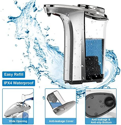 Automatic Soap Dispenser, Touchless Dish Soap Dispenser 17oz/500ml with Infrared Sensor, 5 Adjustable Soap Levels, Liquid Dispenser for Bathroom Kitchen (Silver)