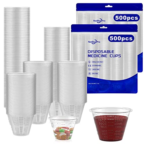 disposable medicine cups graduated, bulk pack of 1000, 1 oz (30ml) small plastic measuring cup for liquid medication, paint, epoxy, pill and resin