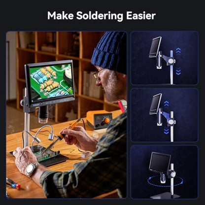 TOMLOV DM702 Digital Microscope, Full View Coin Microscope with 10" Screen, Coin Magnifier with Light for Collectors, Soldering Microscope for Micro Electronics Repair, Magnifying Glass for Adults