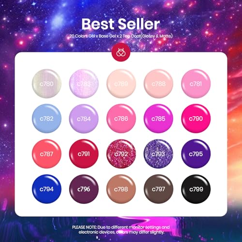 Beetles Pink Gel Nail Polish, Red Purple Nude Blue Glitter 20 Colors Gel Polish Set Romance Rebellion with Base & Top Coat, Soak off Uv LED Cured Nail Art Design Salon Home Gift for Women