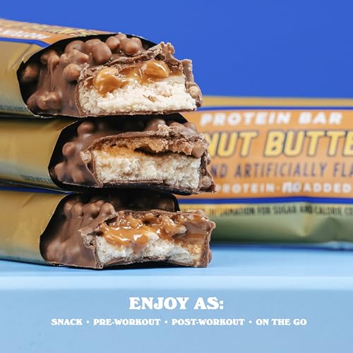 Barebells Protein Bars Peanut Butter - 12 Count, 20g High Protein Treats - Chocolate Nutrition Bar with 1g Total Sugars - On-The-Go Breakfast or Post-Workout Snack