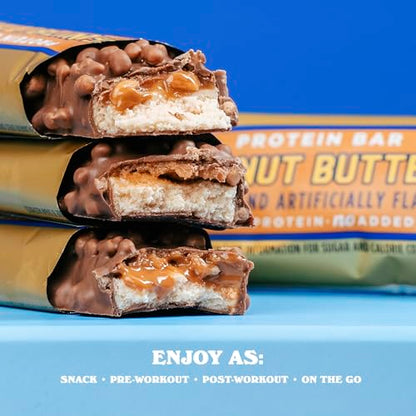 Barebells Protein Bars Peanut Butter - 12 Count, 20g High Protein Treats - Chocolate Nutrition Bar with 1g Total Sugars - On-The-Go Breakfast or Post-Workout Snack